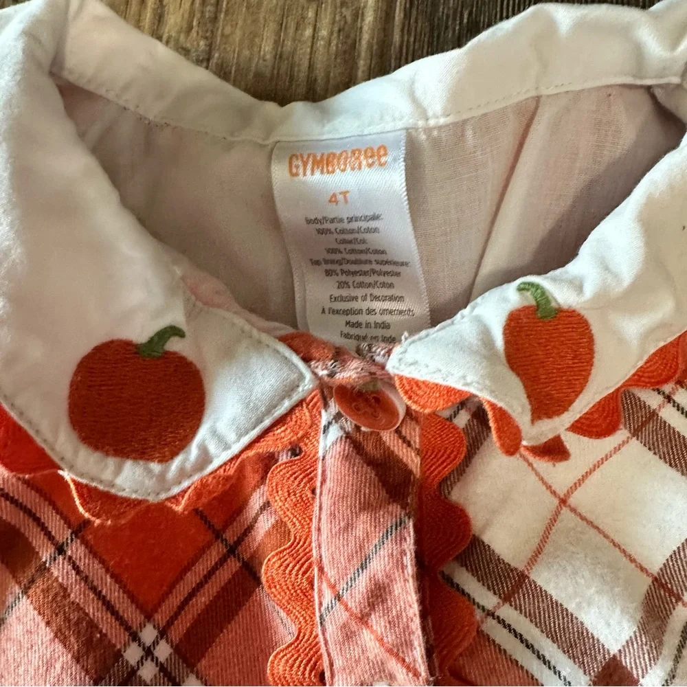 Gymboree fall pumpkin orange plaid dress girls 4T Thanksgiving